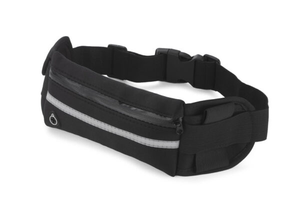 Sac banane personnalisable ENDO noir de sport avec bande réfléchissante, personnalisable avec logo.